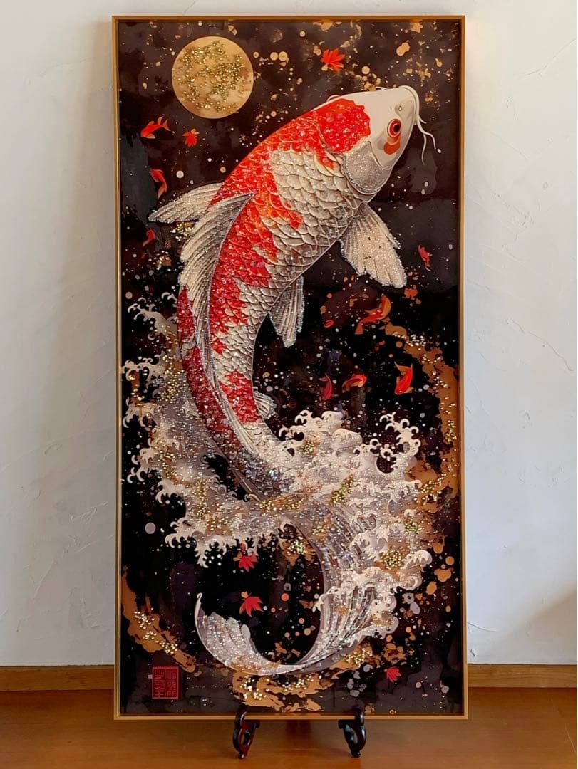 専用品　昇り鯉 クリスタル 水晶 アートパネル 絵画 インテリア 和柄