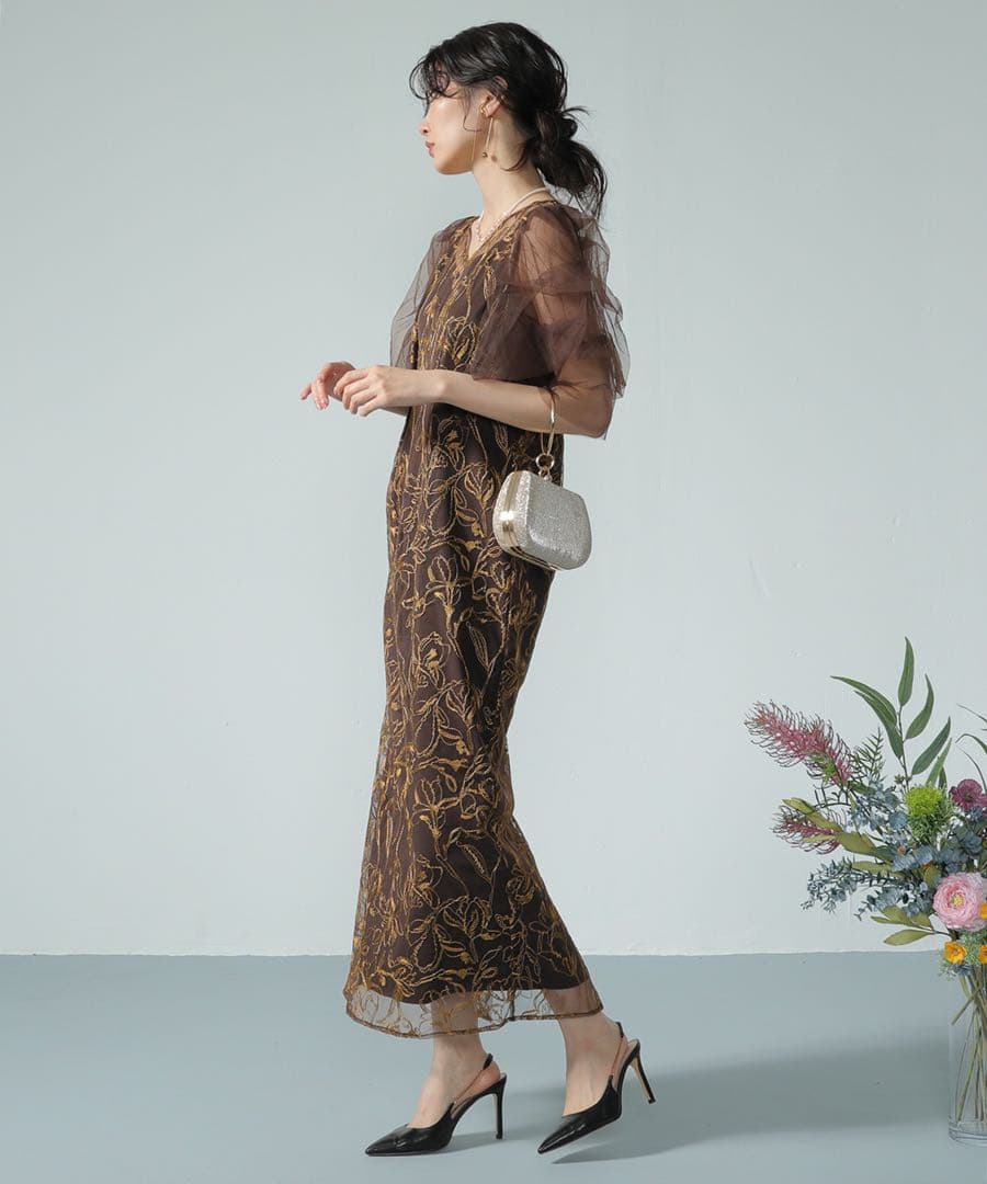 kana ブラウンフラワードレス