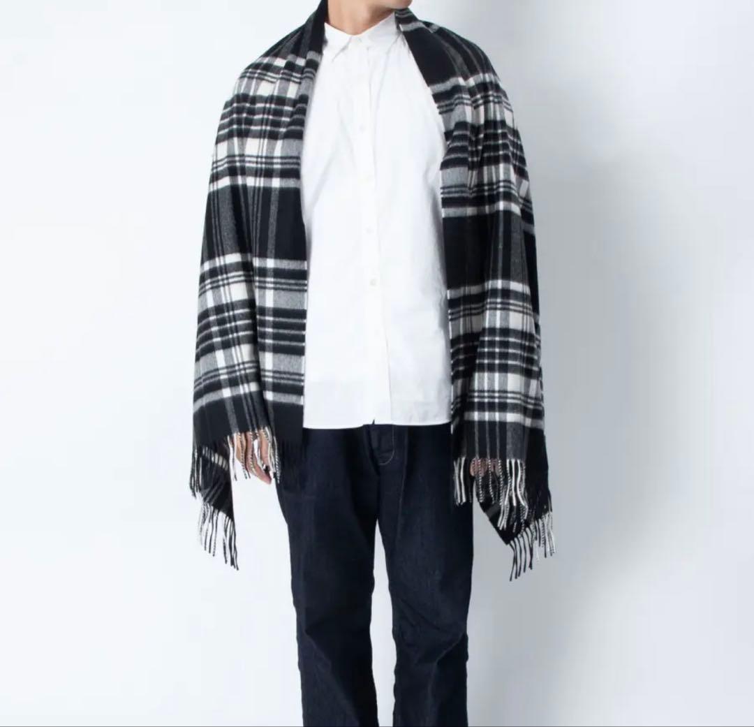 【美品】ジョンストンズ　カシミヤ大判ストール ブラック&ホワイトスチュワート