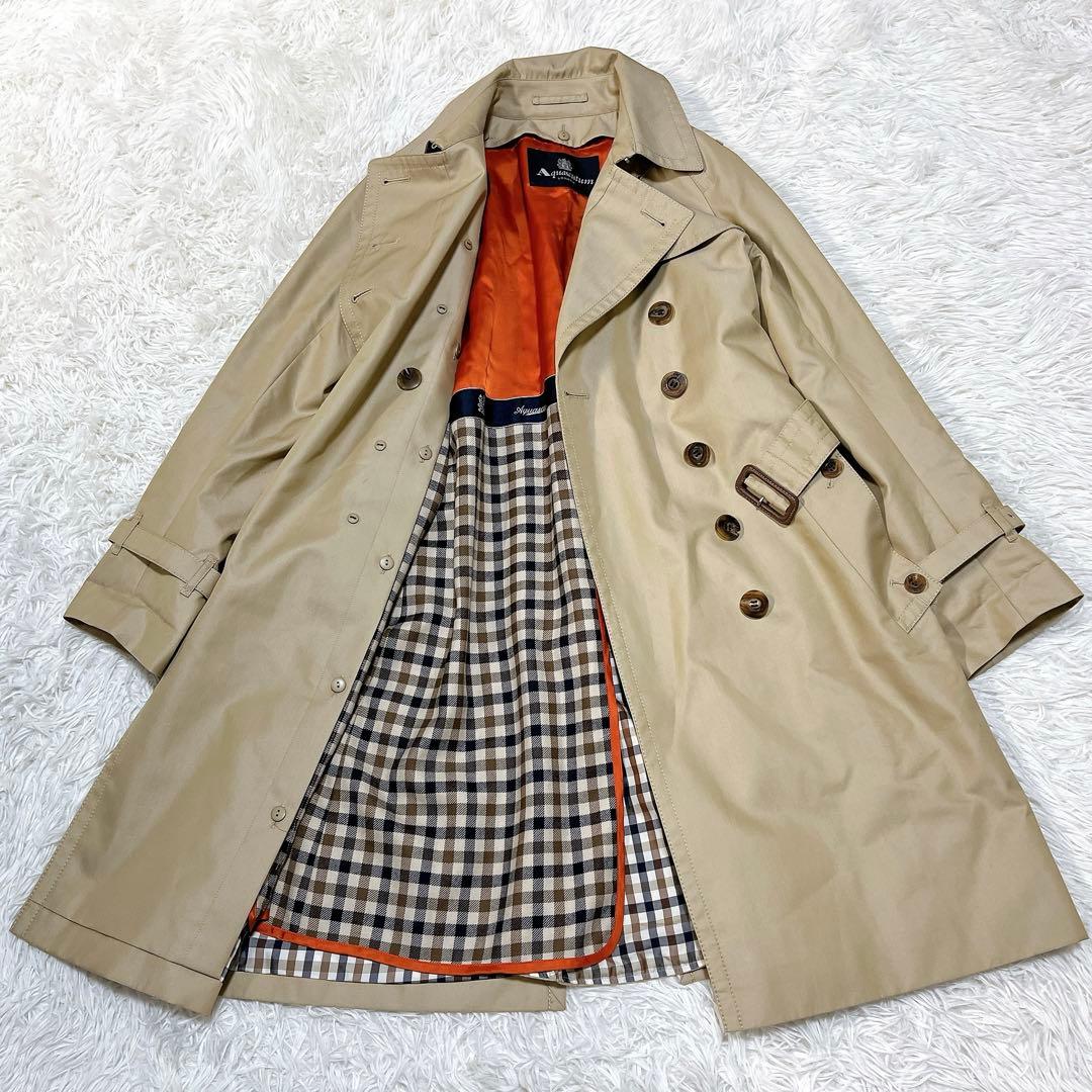 【美品】アクアスキュータム トレンチコート クラブチェック ライナー付 M〜L
