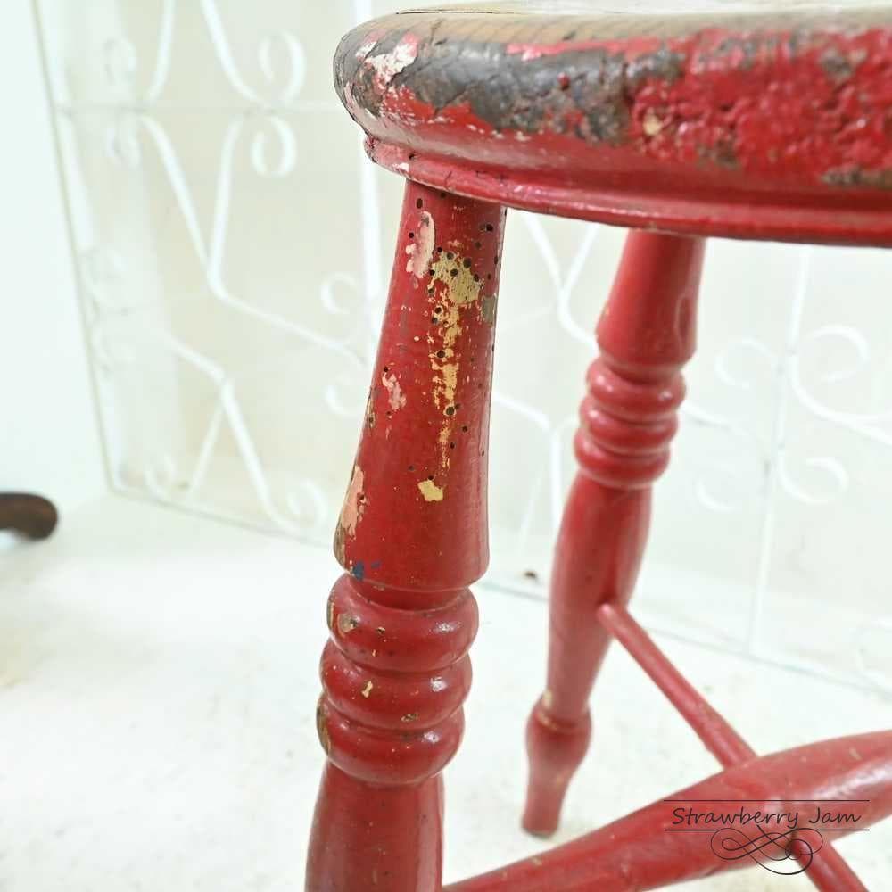 L3705-11 英国アンティーク スツール ヴィクトリア 赤 キッチンスツール