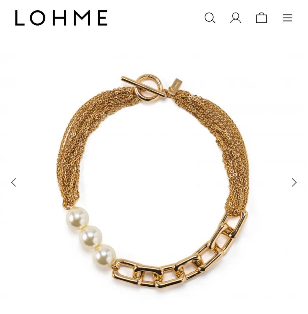 美品◆LOHME◆ローム◆Pearl Mix Chain Necklace◆GD