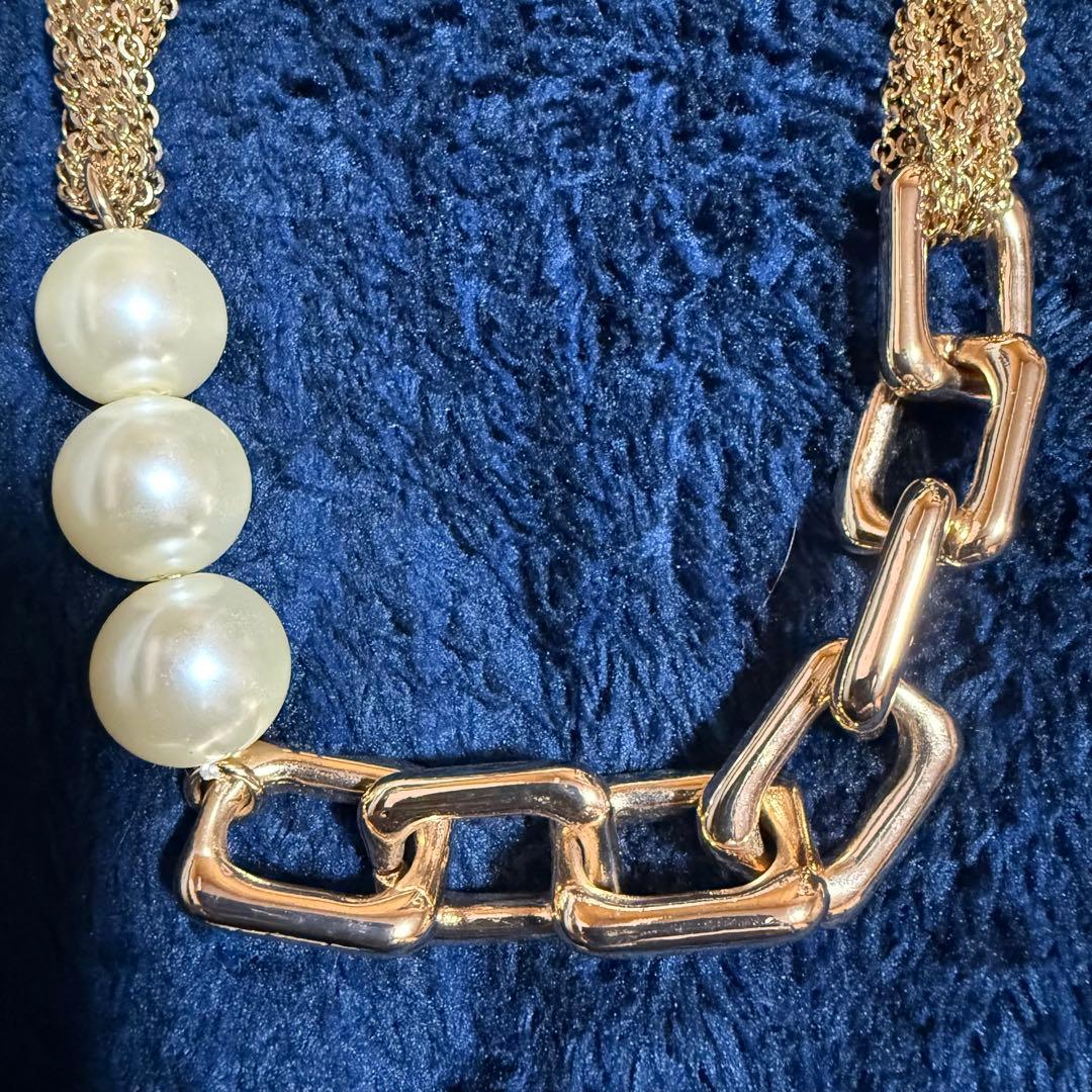 美品◆LOHME◆ローム◆Pearl Mix Chain Necklace◆GD