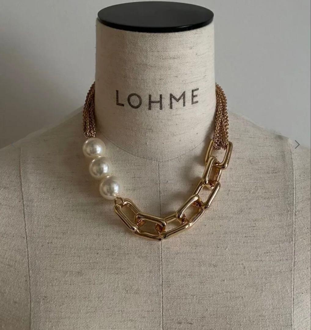 美品◆LOHME◆ローム◆Pearl Mix Chain Necklace◆GD