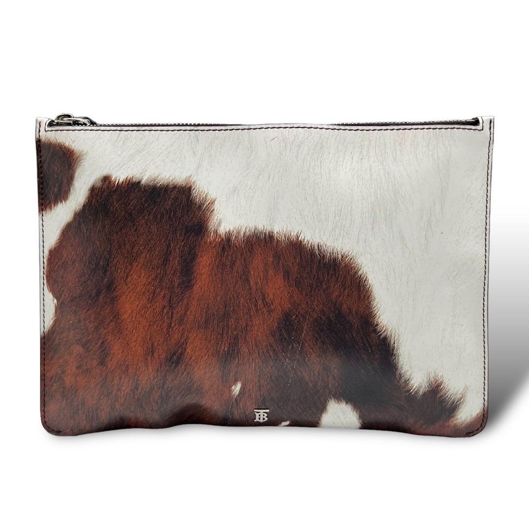 現行 3831 BURBERRY バーバリー クラッチバッグ ハラコ柄 ブラウン