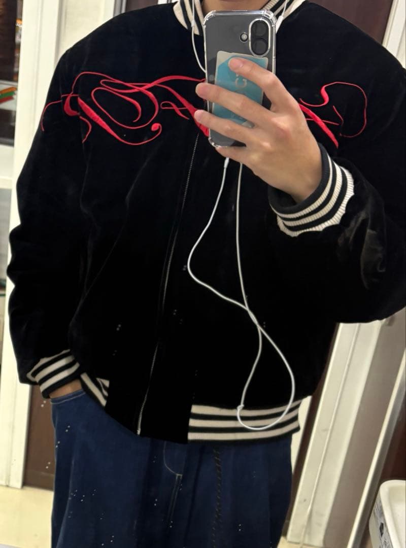 AFB SIGNATURE BOMBER JACKET ベロア　ブラック