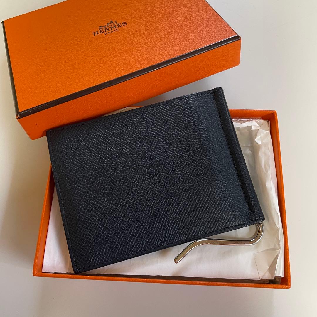 【Y刻印】 エルメス ポーカーGM マネークリップ ネイビー ビジネス カード