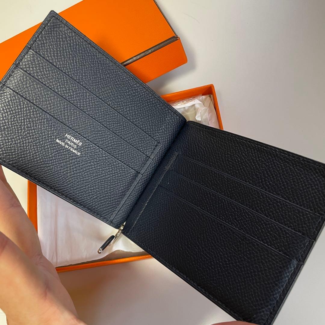 【Y刻印】 エルメス ポーカーGM マネークリップ ネイビー ビジネス カード