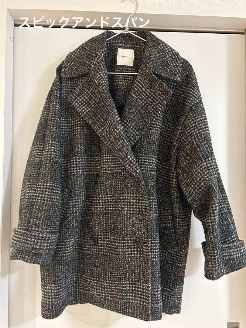 Spick&Span Wスライバーチェックハーフコート ブラック36