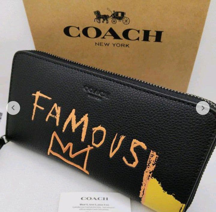 新品未使用コーチ長財布パスキアコラボブラックオレンジレディースメンズ送料無料
