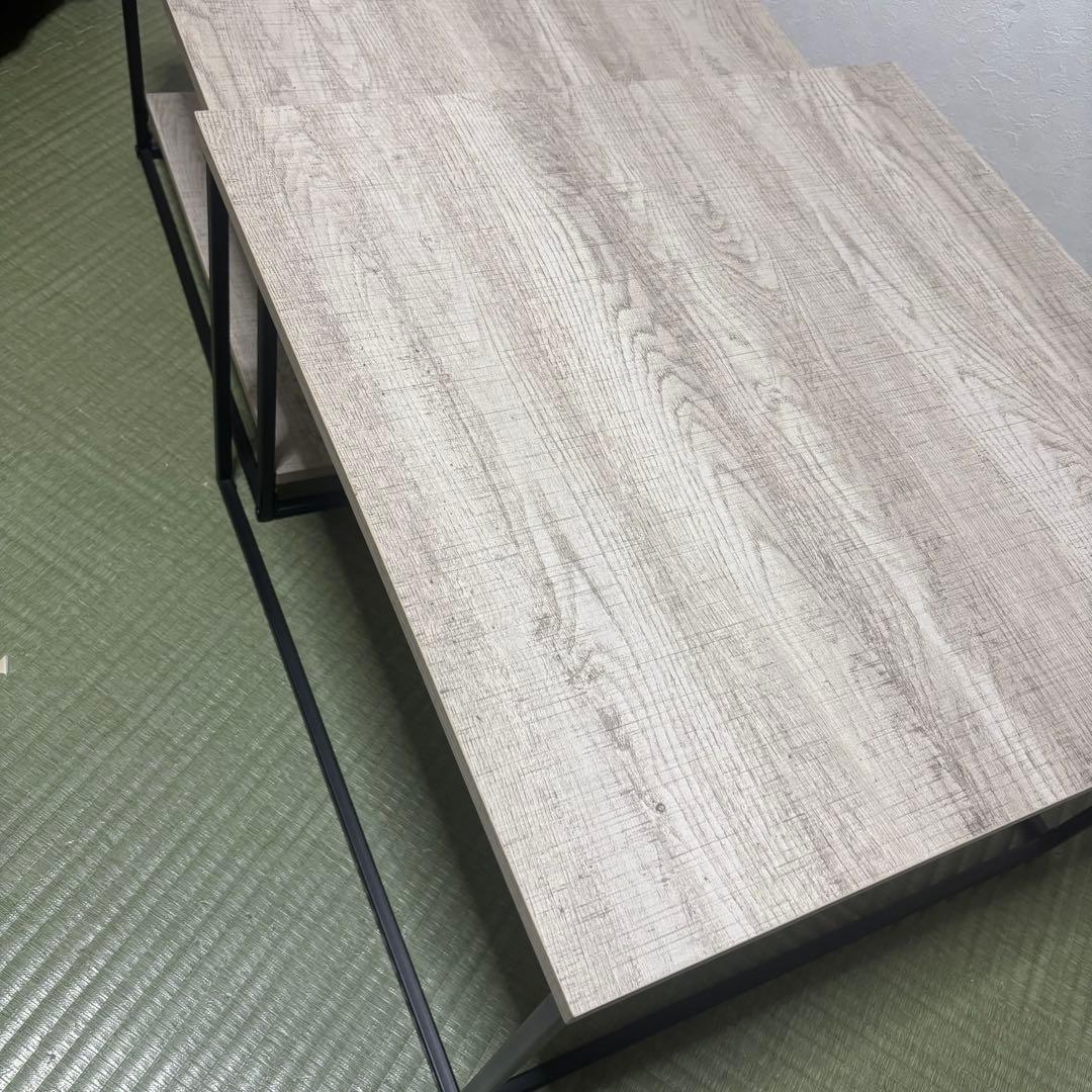 【未使用級】LOWYA 木目調ネストテーブル グレーオーク/ブラック