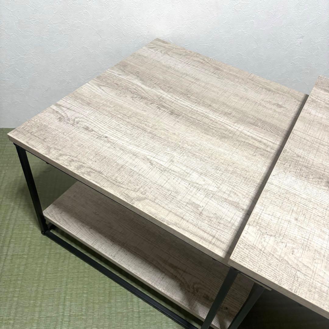 【未使用級】LOWYA 木目調ネストテーブル グレーオーク/ブラック