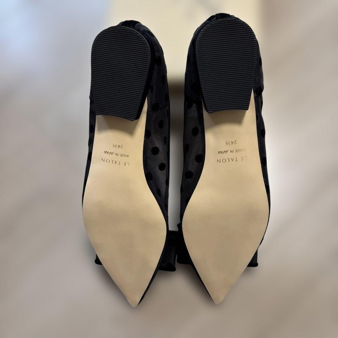 LE TALON ドット柄リボン付きフラットシューズ