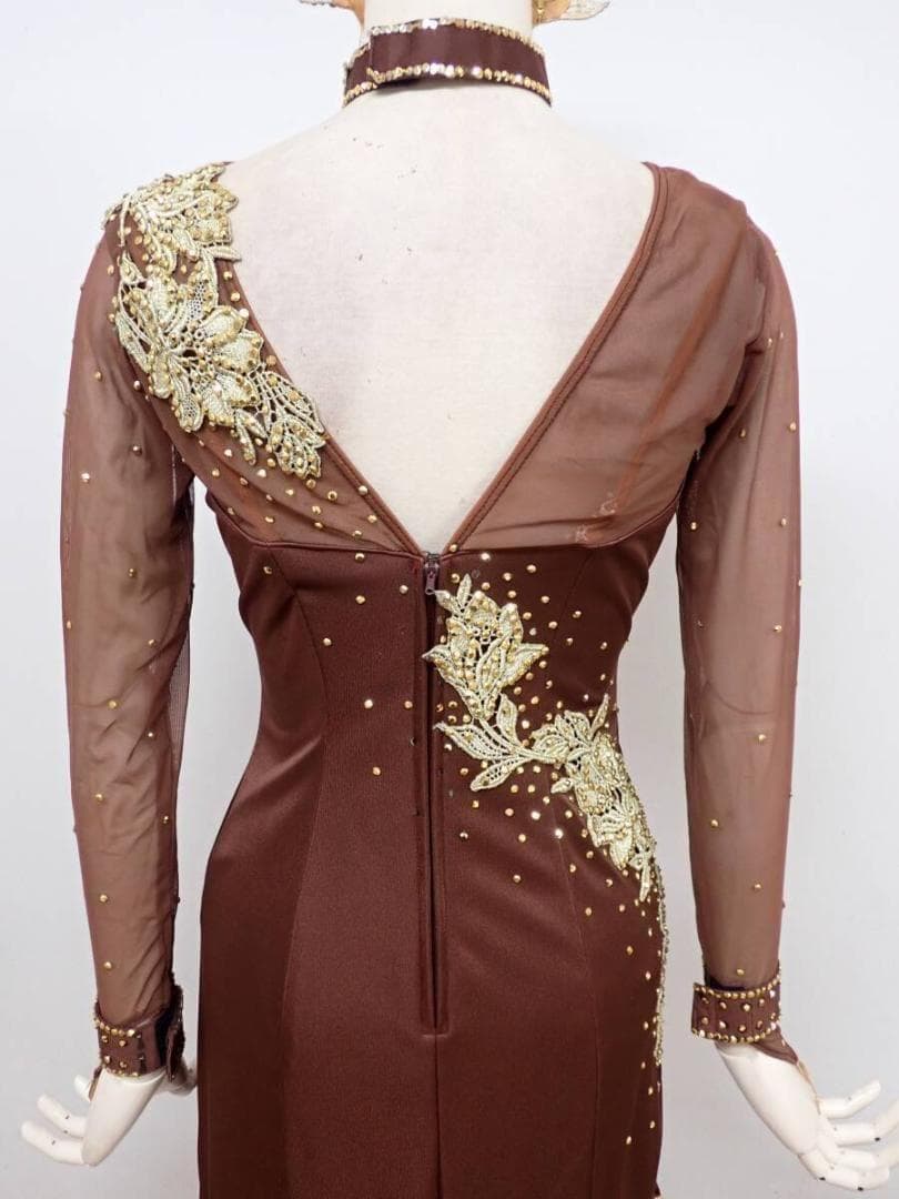 6358【チャコット】茶/ブラウン/ゴールド/ラテンドレス☆社交ダンス