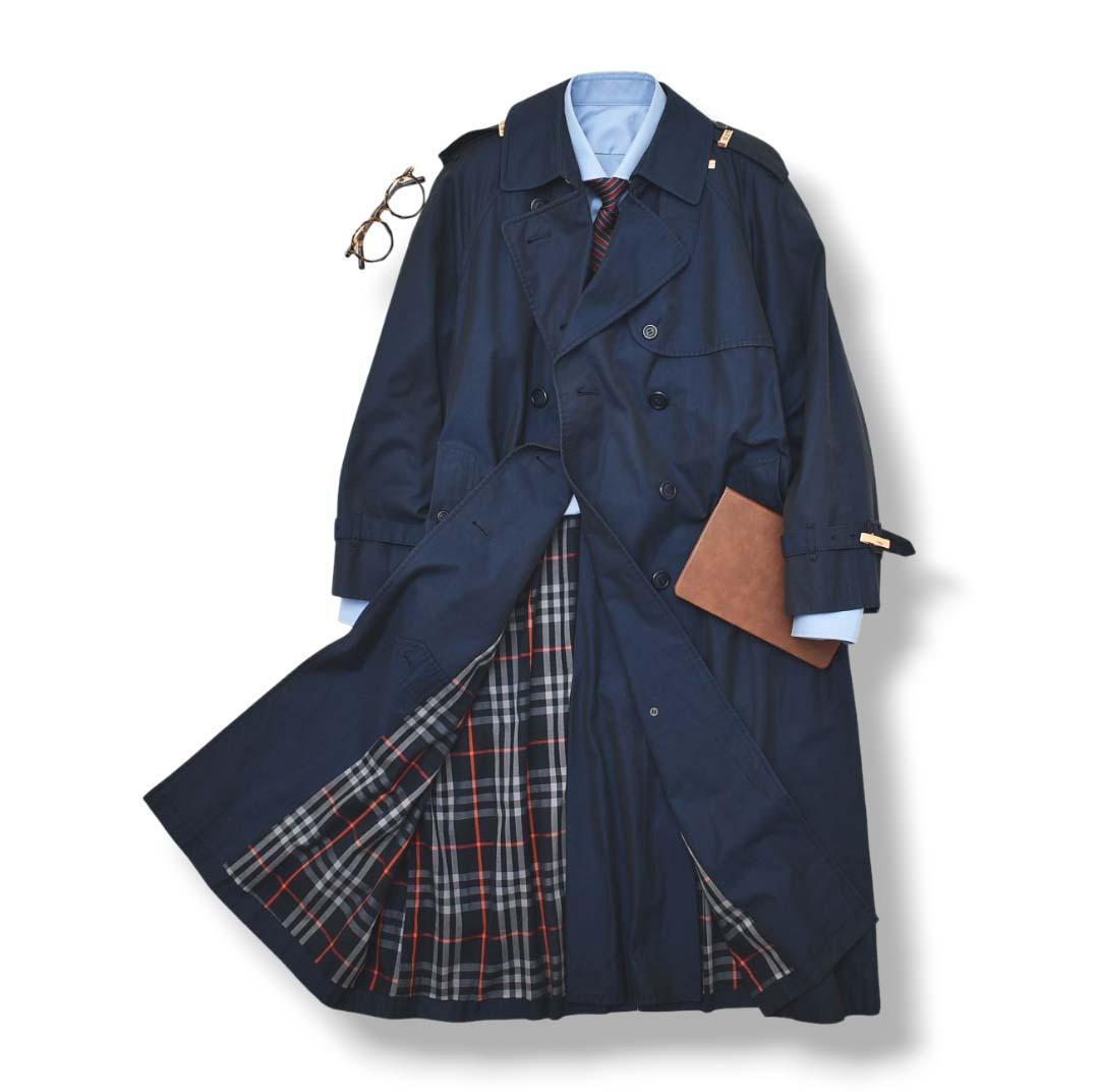 60s 70s バーバリー Burberry トレンチコート 7AR 紺 ♪