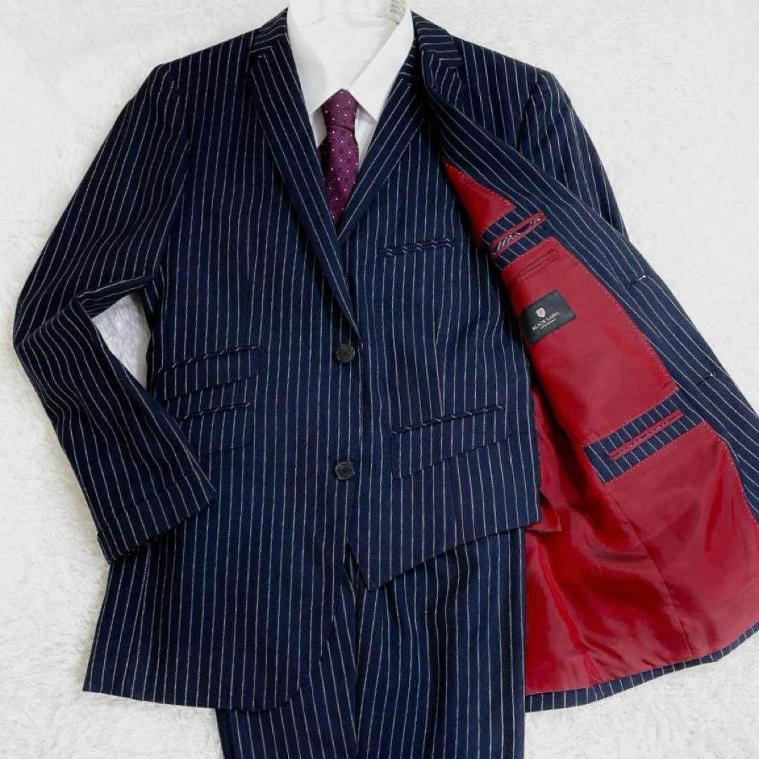 ブラックレーベルクレストブリッジ スリーピーススーツ ネイビー ストライプ