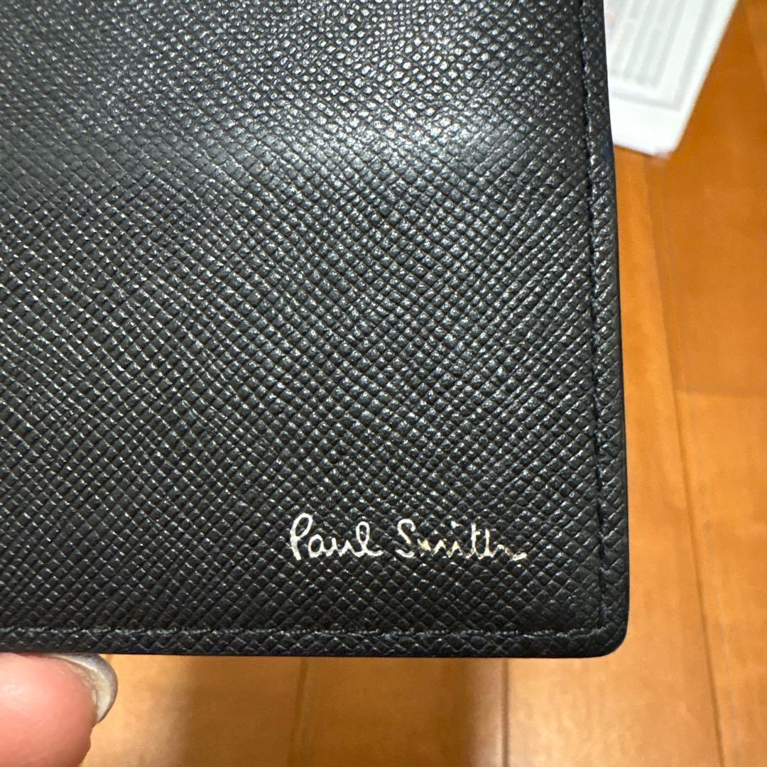 【美品】　ポールスミス　マネークリップ　サフィアーノレザー　黒　マルチストライプ