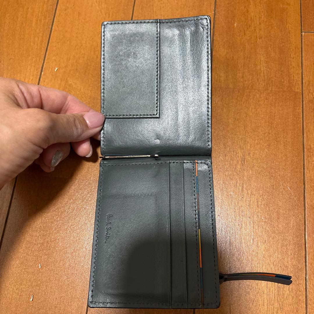 【美品】　ポールスミス　マネークリップ　サフィアーノレザー　黒　マルチストライプ
