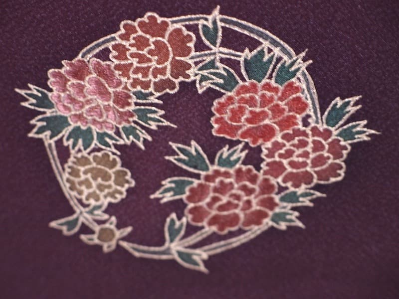 付下げ訪問着（花丸文、刺繍入）裄66 背紋なし 正絹美品