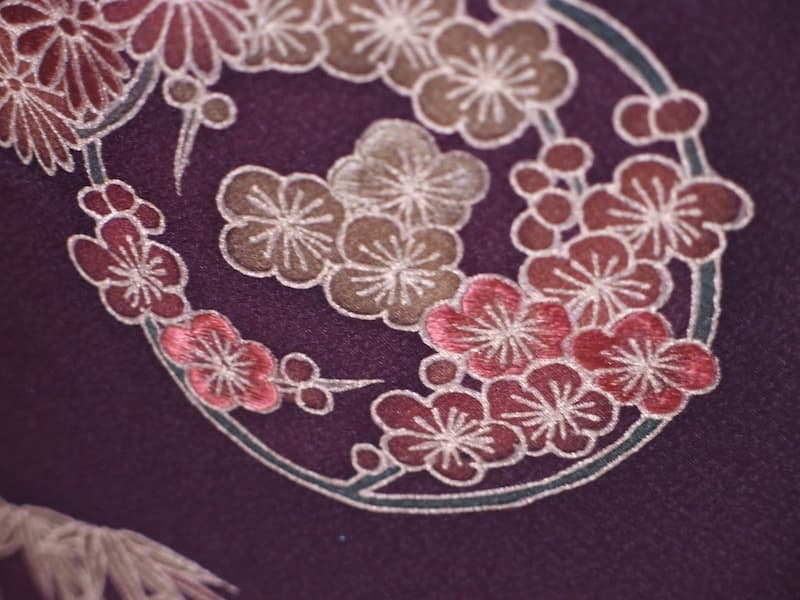 付下げ訪問着（花丸文、刺繍入）裄66 背紋なし 正絹美品