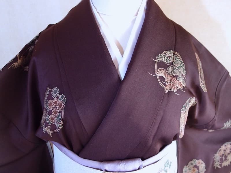 付下げ訪問着（花丸文、刺繍入）裄66 背紋なし 正絹美品