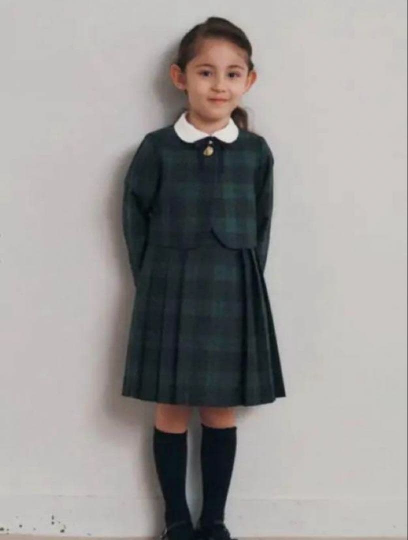 美品グリーンレーベルリラクシング3点セットアップ緑入学式卒園式ボレロ ワンピ