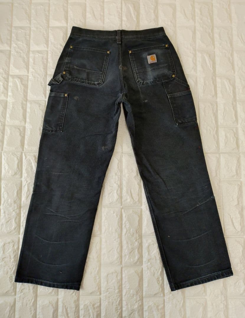ヴィンテージ★USA製★神フェードカーハートダブルニー黒ブラックダックパンツ29