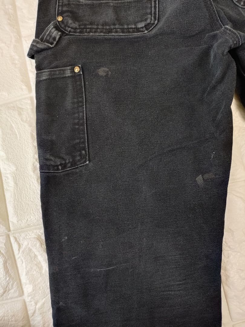 ヴィンテージ★USA製★神フェードカーハートダブルニー黒ブラックダックパンツ29