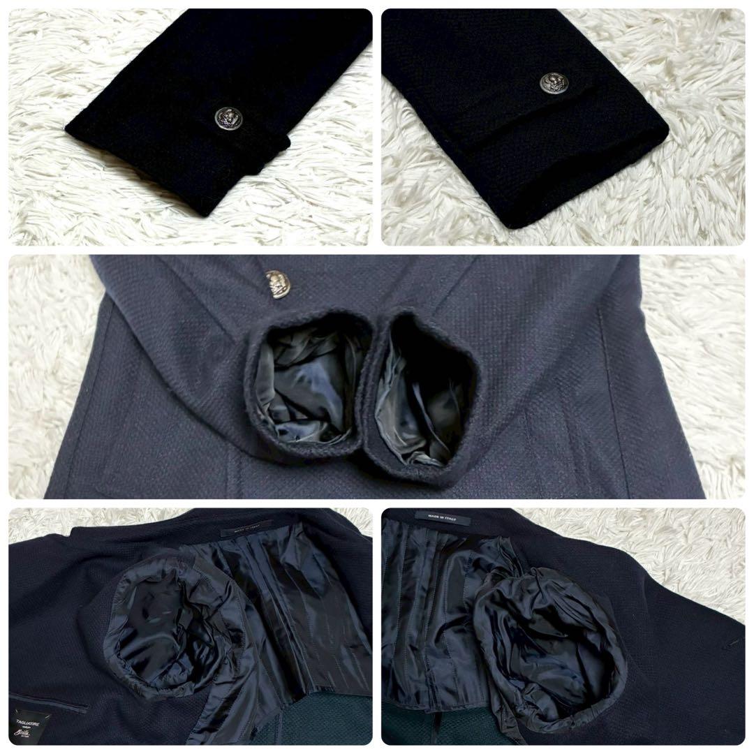 ブリッラペルイグスト　ナポレオンコート　銀ボタン　裏地グリーン　ネイビー　伊製