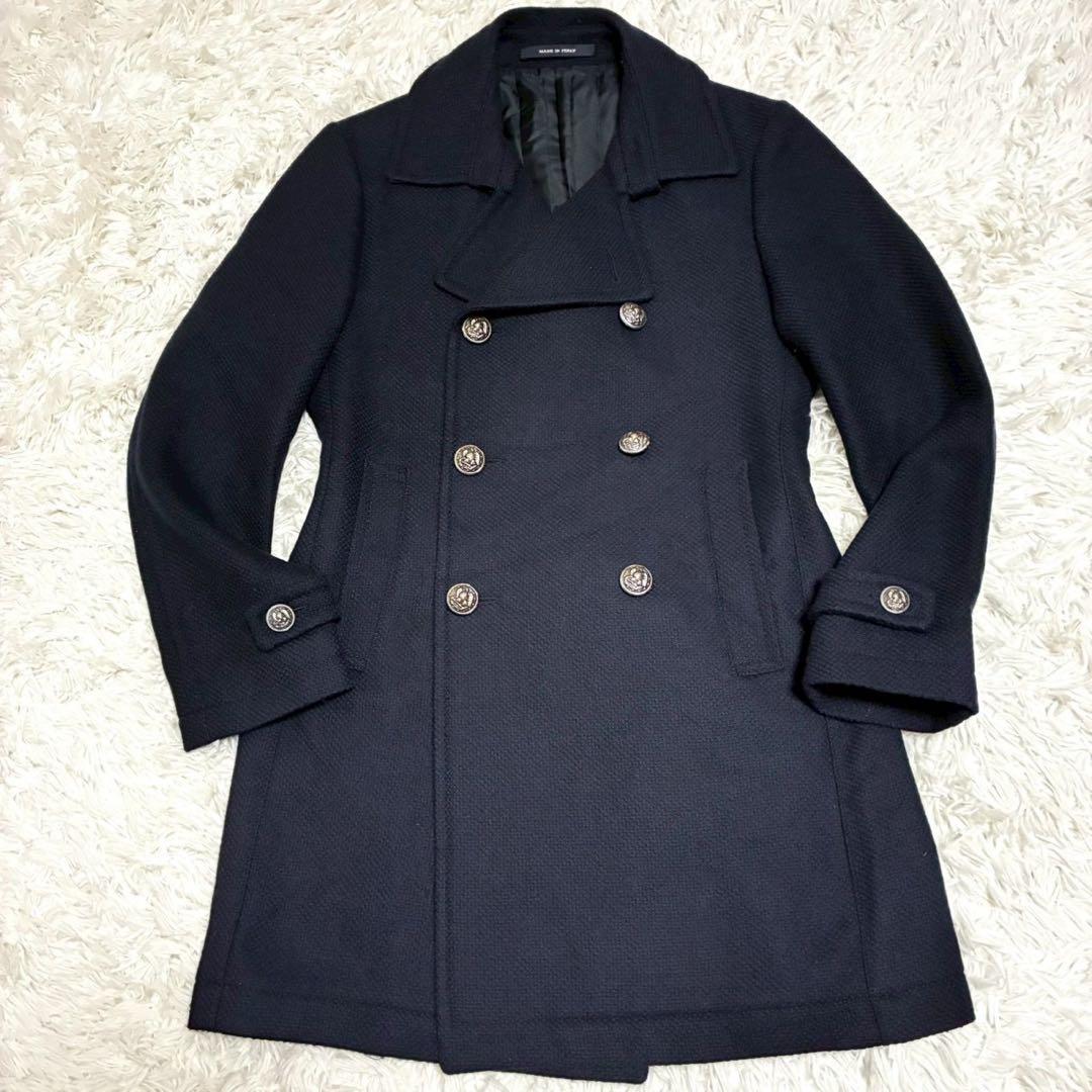 ブリッラペルイグスト　ナポレオンコート　銀ボタン　裏地グリーン　ネイビー　伊製