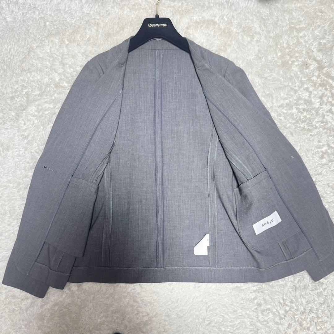 現行品 SOEJU ウールライクノーカラージャケット タックパンツ セットアップ
