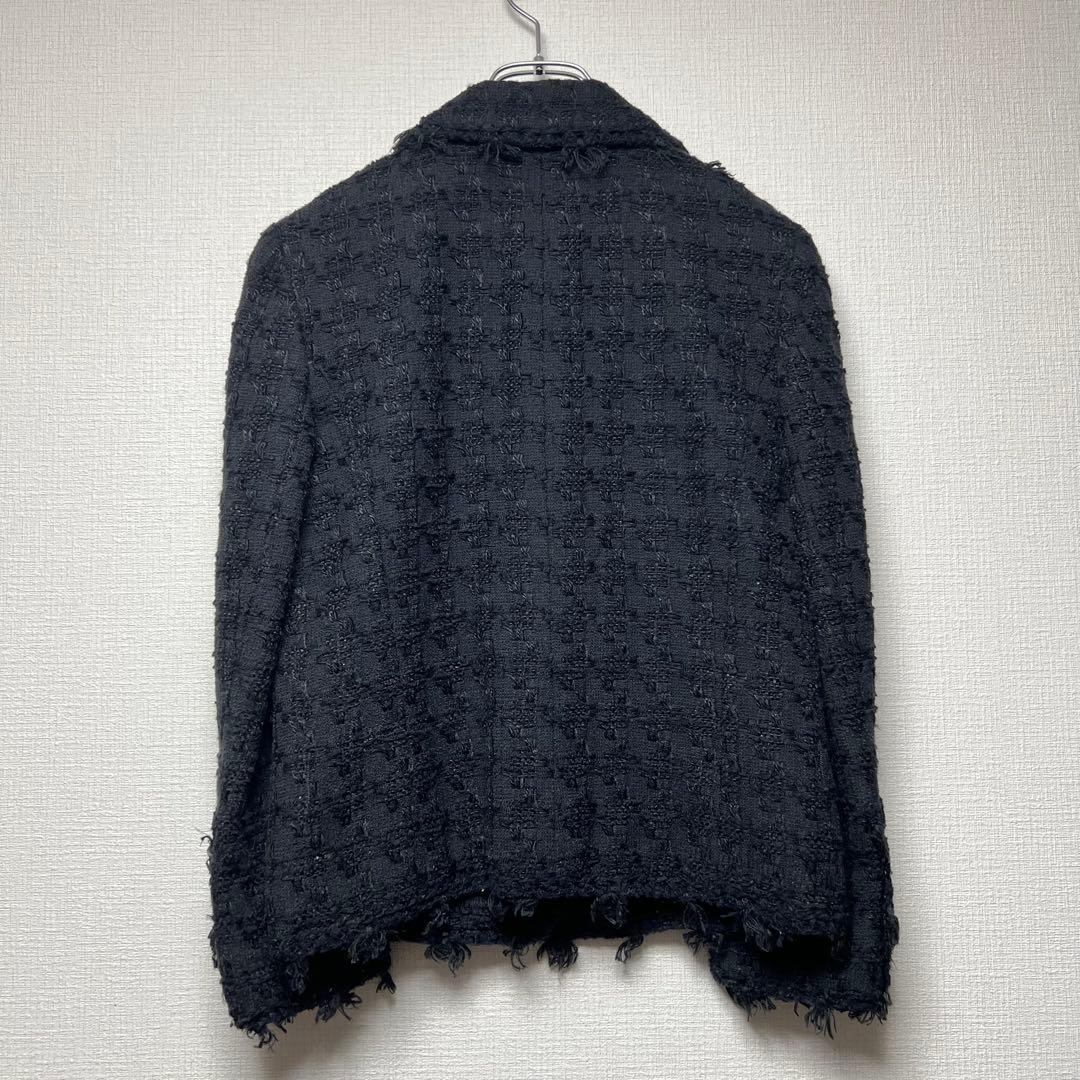 カメリアボタン✨ CHANEL シャネル ツイードフリンジジャケット 05C 黒