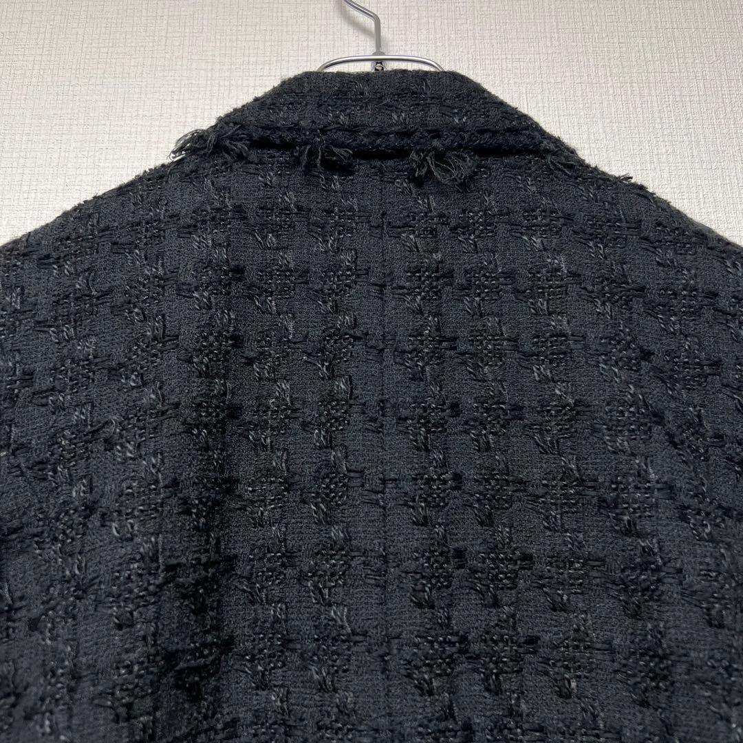 カメリアボタン✨ CHANEL シャネル ツイードフリンジジャケット 05C 黒