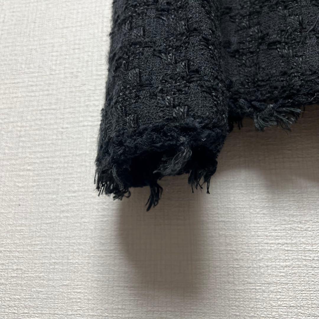 カメリアボタン✨ CHANEL シャネル ツイードフリンジジャケット 05C 黒