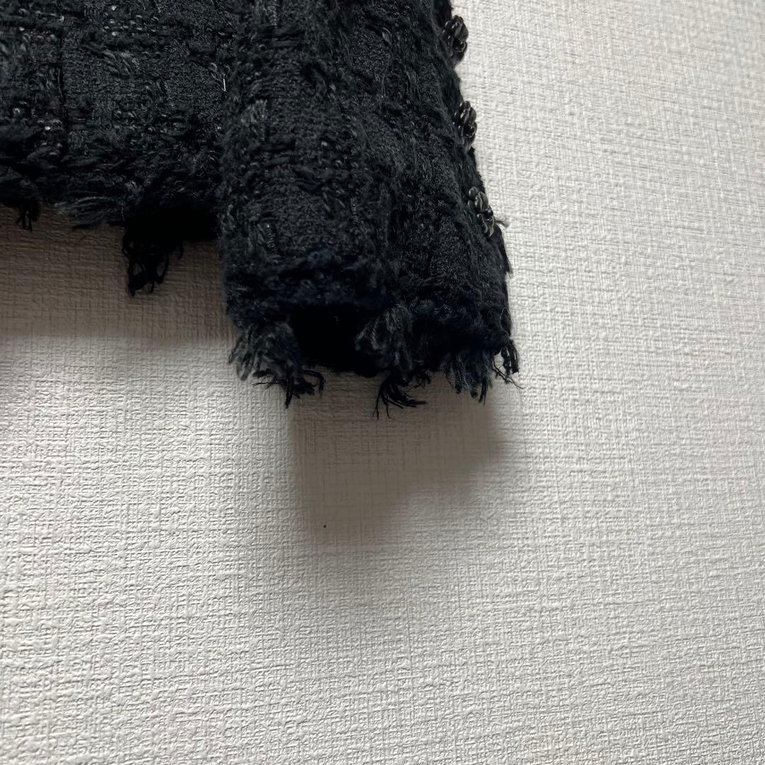 カメリアボタン✨ CHANEL シャネル ツイードフリンジジャケット 05C 黒