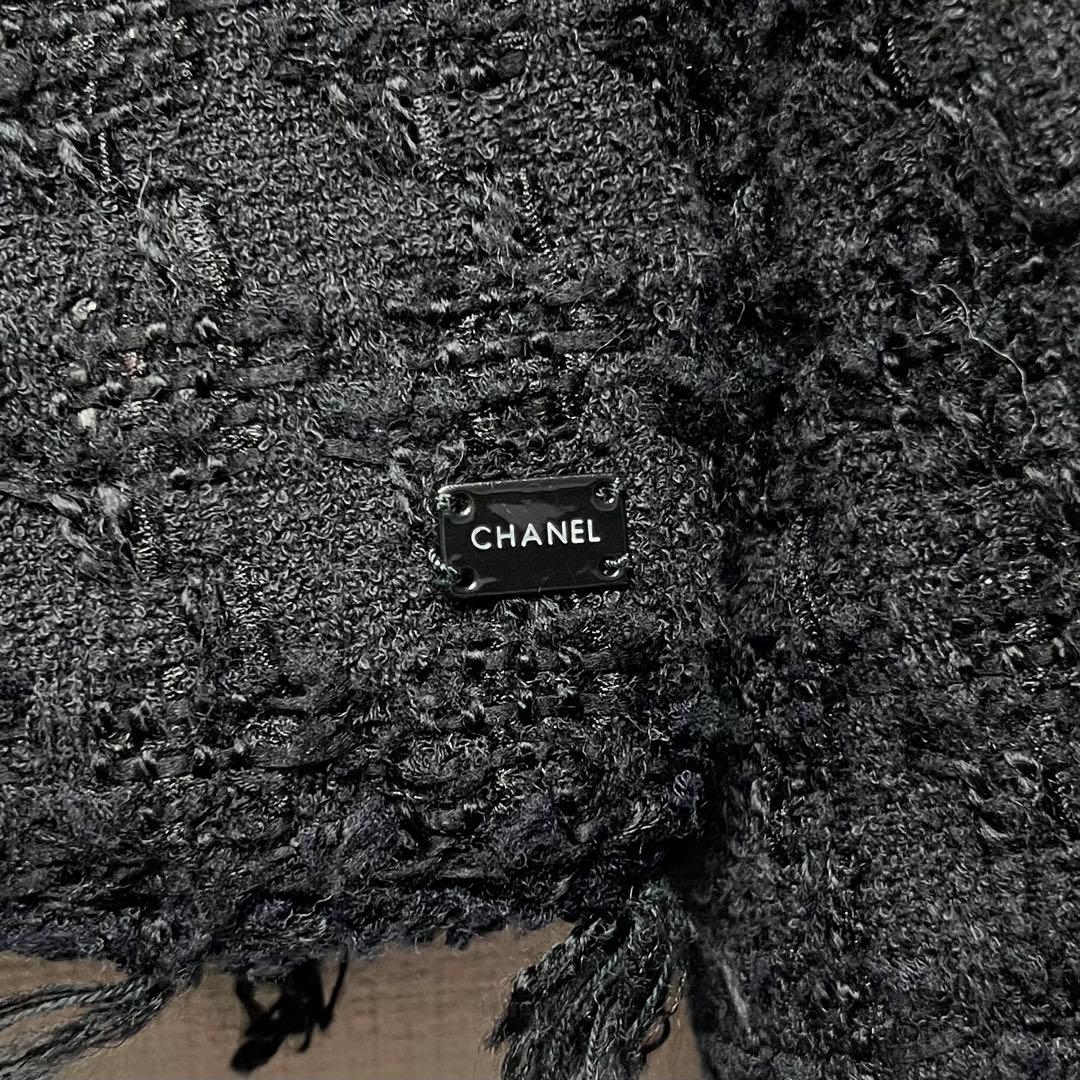 カメリアボタン✨ CHANEL シャネル ツイードフリンジジャケット 05C 黒