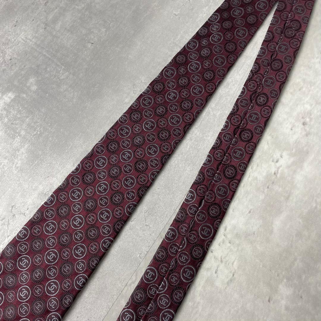 美品 CHANEL シャネル ジャガード ココマーク 総ロゴ ネクタイ ワイン