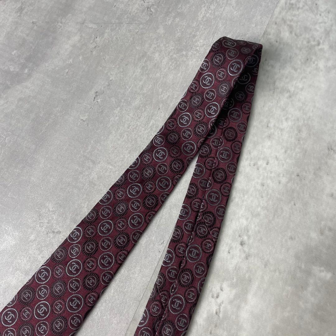 美品 CHANEL シャネル ジャガード ココマーク 総ロゴ ネクタイ ワイン