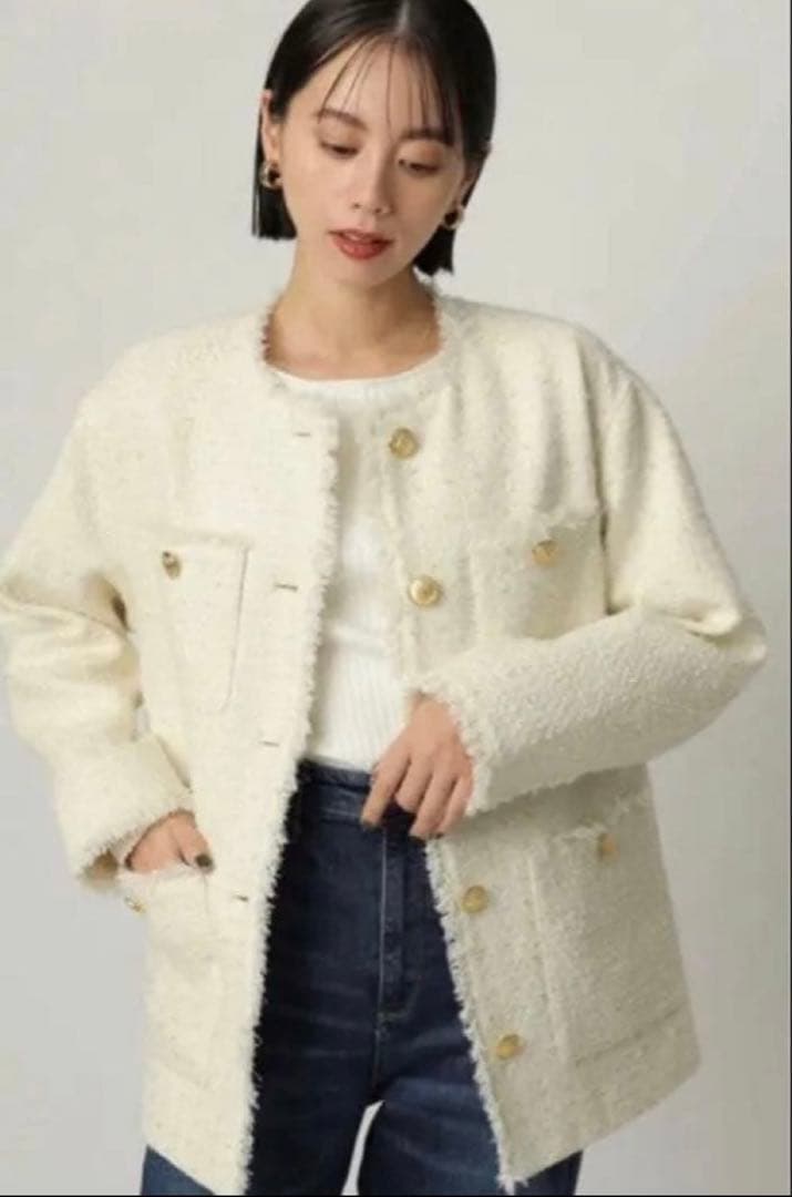 CADUNÉ アイボリー ノーカラージャケット 36