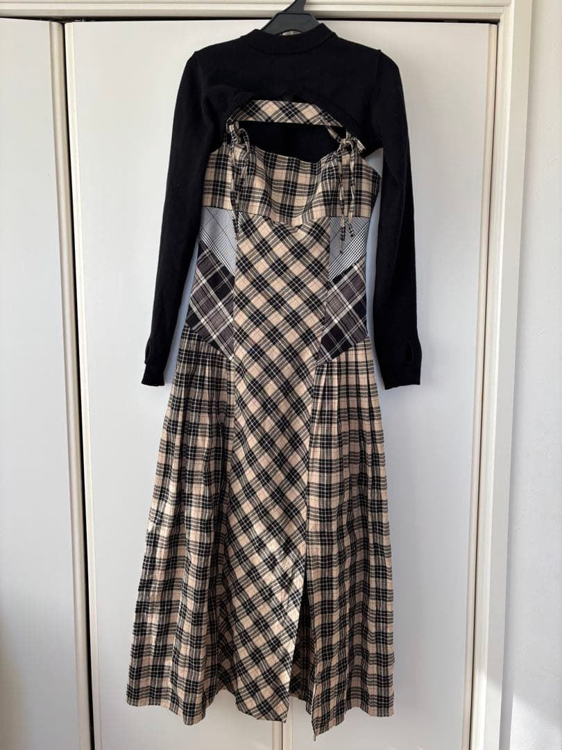 ワンピース andmary Nadia check long dress beige