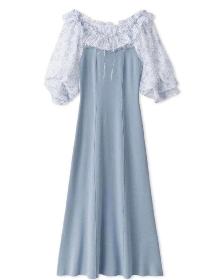 snidel スナイデル シアードッキングニットワンピ ブルー 花柄