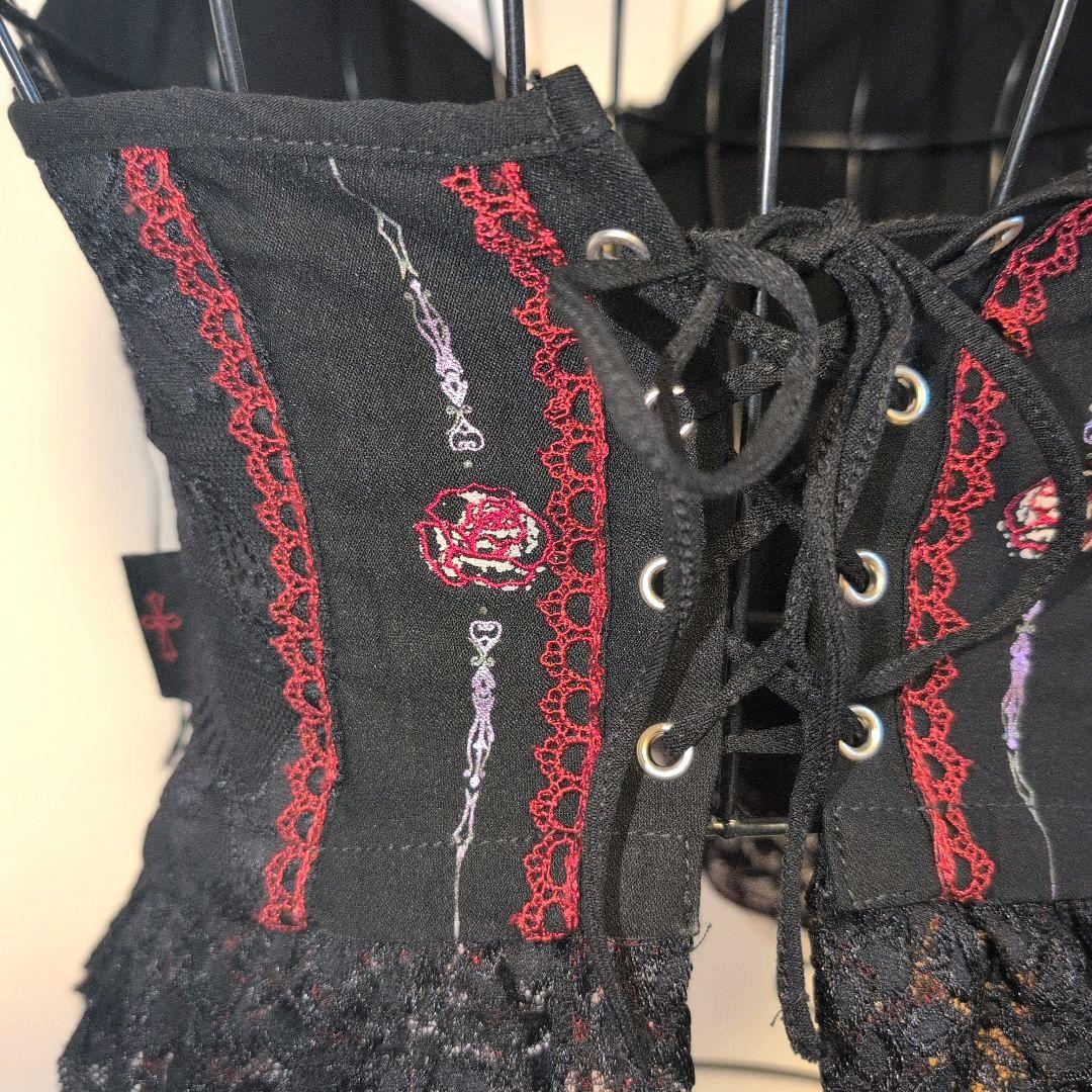 OzzCroce ホルターネックビスチェ 薔薇刺繍 レース装飾付