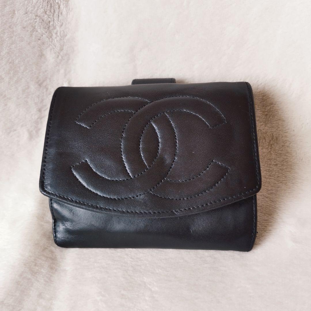CHANEL シャネル　ラムスキン　 二つ折り財布　レザー　ブラック　ココマーク