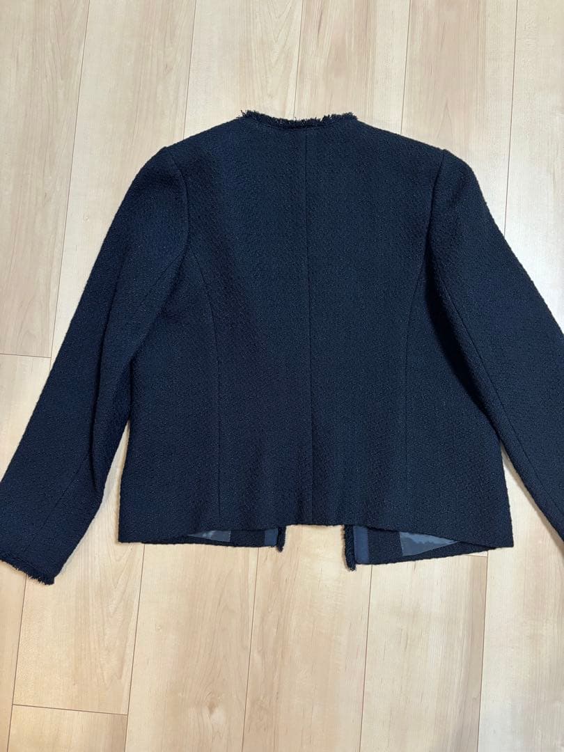 【試着のみ未使用】ツイードライク ノーカラー ジャケット　グリーンレーベル