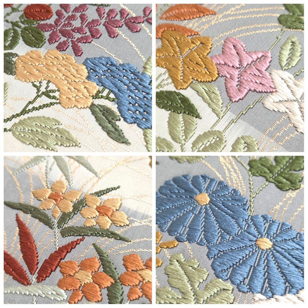 B5◆着物くつろぎ 唐織 季節の花々 金糸 六通 正絹 フォーマルな袋帯