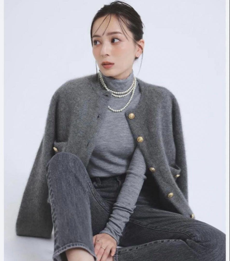 anuans ラクーンブレンドノーカラーニットジャケット　グレー　最終sale