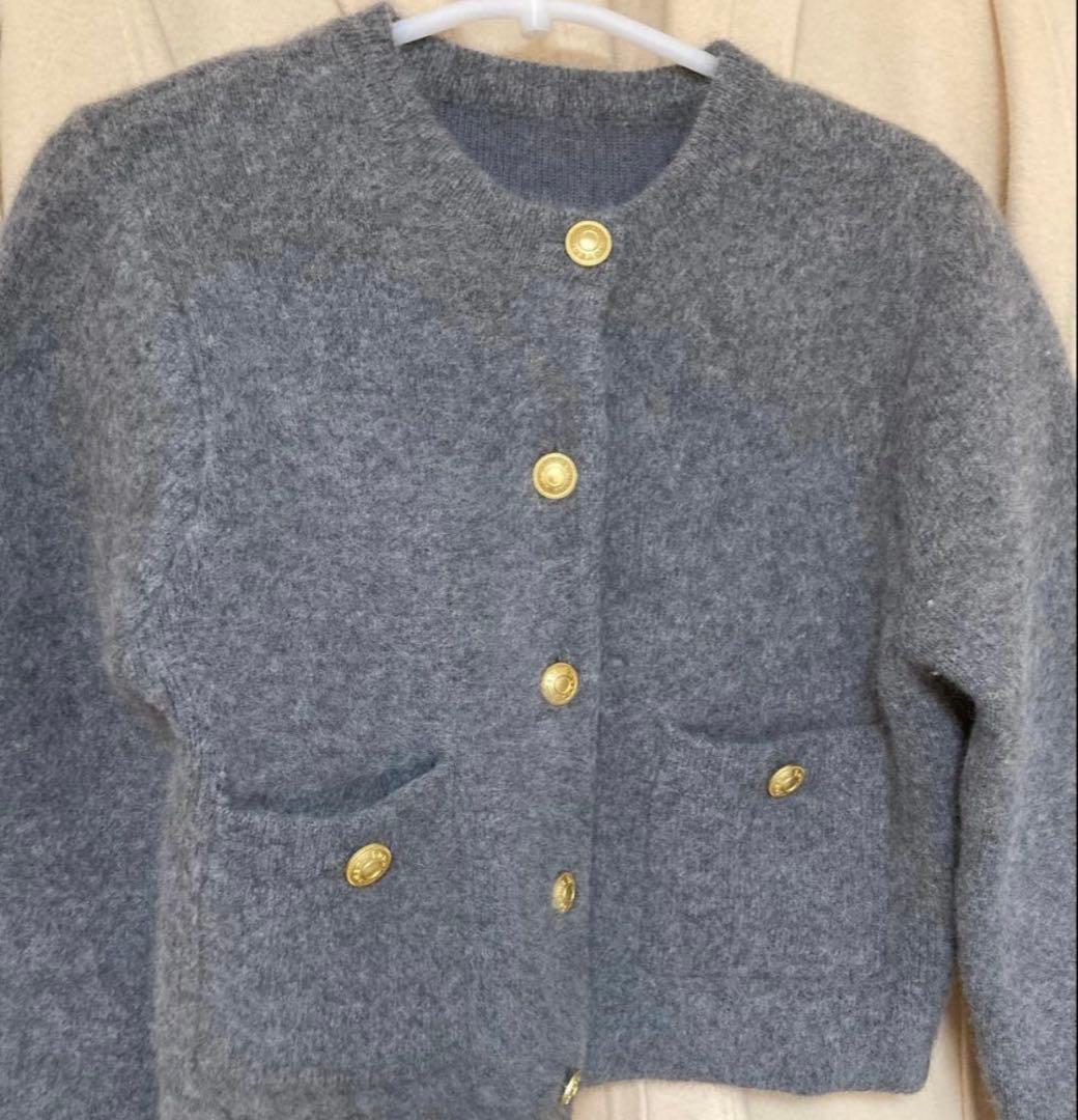 anuans ラクーンブレンドノーカラーニットジャケット　グレー　最終sale