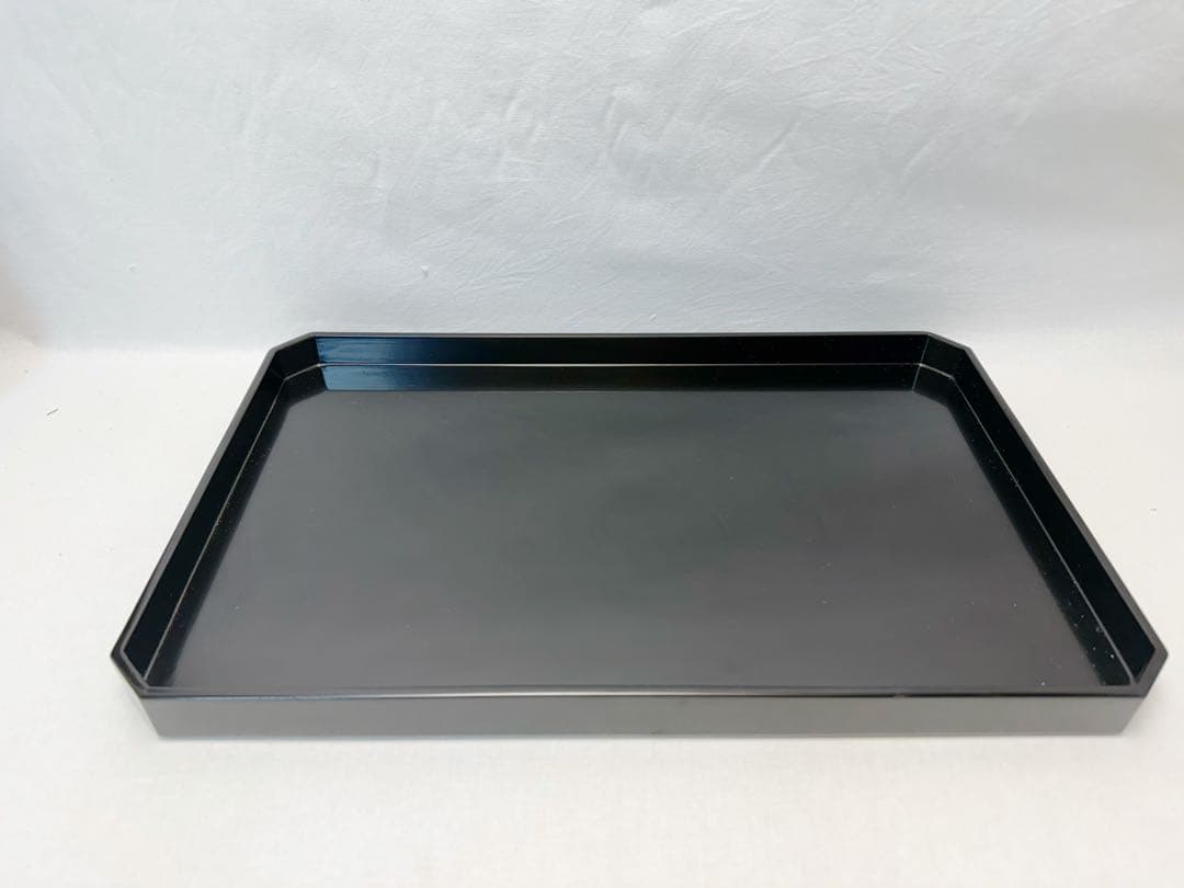 茶道具 木製黒真塗 脇引き盆二枚セット 紙箱