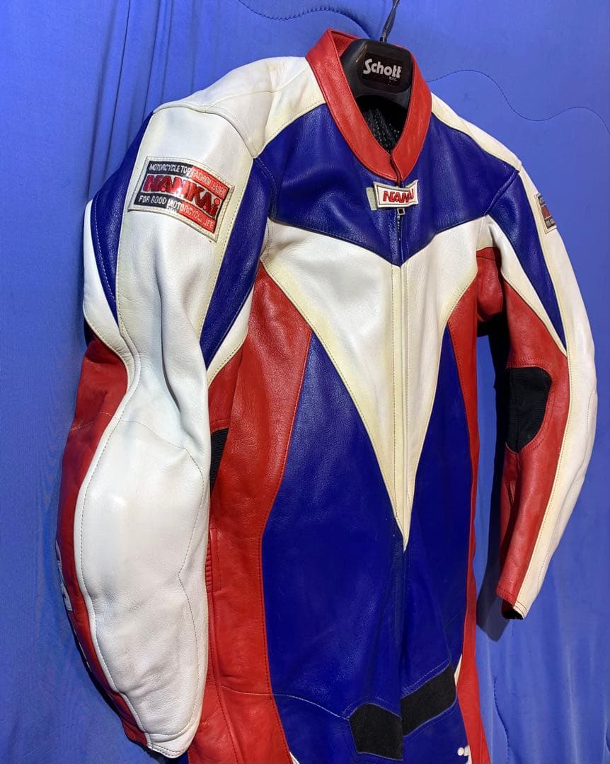 (プロフ必読） NANKAI レザーツナギ 青赤白　MFJ Lサイズ