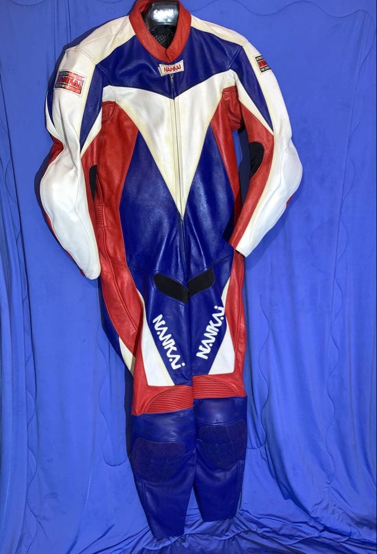 (プロフ必読） NANKAI レザーツナギ 青赤白　MFJ Lサイズ